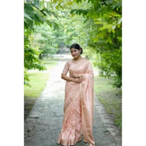 Generic Women's Faux_Banarasi Lining Pattern Saree With Unstitched Blouse 5.5Mtr (Peach)