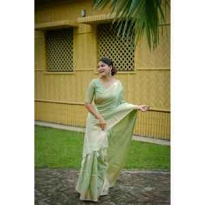 Generic Women's Faux_Banarasi Lining Pattern Saree With Unstitched Blouse 5.5Mtr (Light_Green)