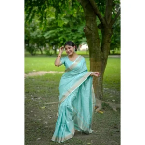 Generic Women's Faux_Banarasi Lining Pattern Saree With Unstitched Blouse 5.5Mtr (Light_Aqua_Blue)