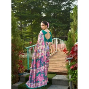 Generic Women's Faux_Tussar Kalamkari_Print Saree With Unstitched Blouse 5.5Mtr (Green)