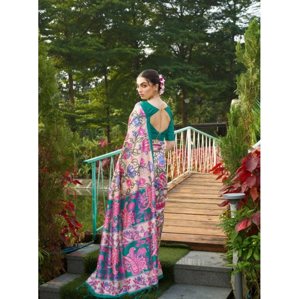 Generic Women's Faux_Tussar Kalamkari_Print Saree With Unstitched Blouse 5.5Mtr (Green)