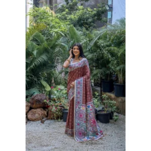 Generic Women's Faux_Tussar Geometric_Print Saree With Unstitched Blouse 5.5Mtr (Coffee)