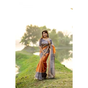 Generic Women's Faux_Tussar Geometric_Print Saree With Unstitched Blouse 5.5Mtr (Rust)