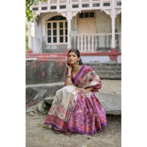 Generic Women's Faux_Tussar Floral Jal With Patola Print Saree With Unstitched Blouse 5.5Mtr (Lavender)