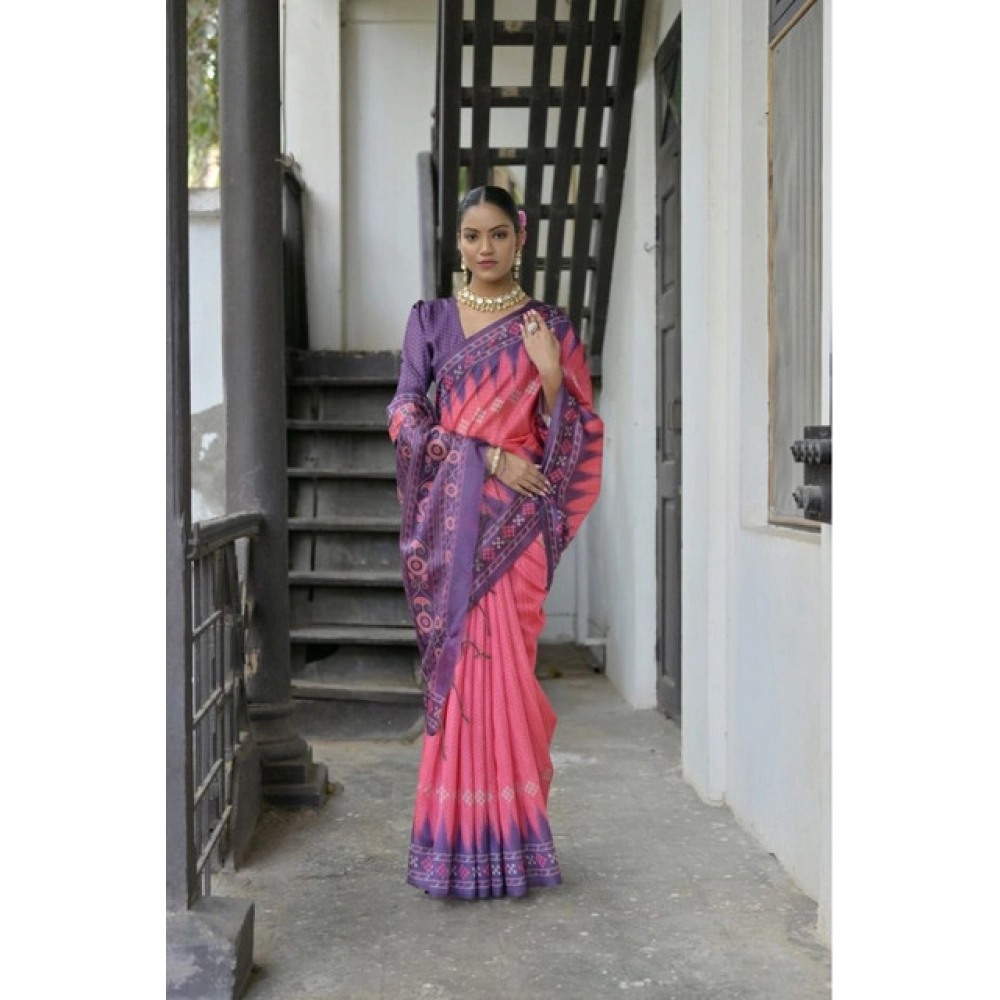 Generic Women's Faux_Tussar Ikat Saree With Unstitched Blouse 5.5Mtr (Peach)