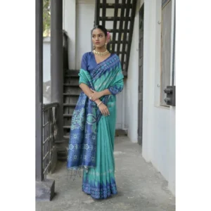 Generic Women's Faux_Tussar Ikat Saree With Unstitched Blouse 5.5Mtr (Sea_Green)