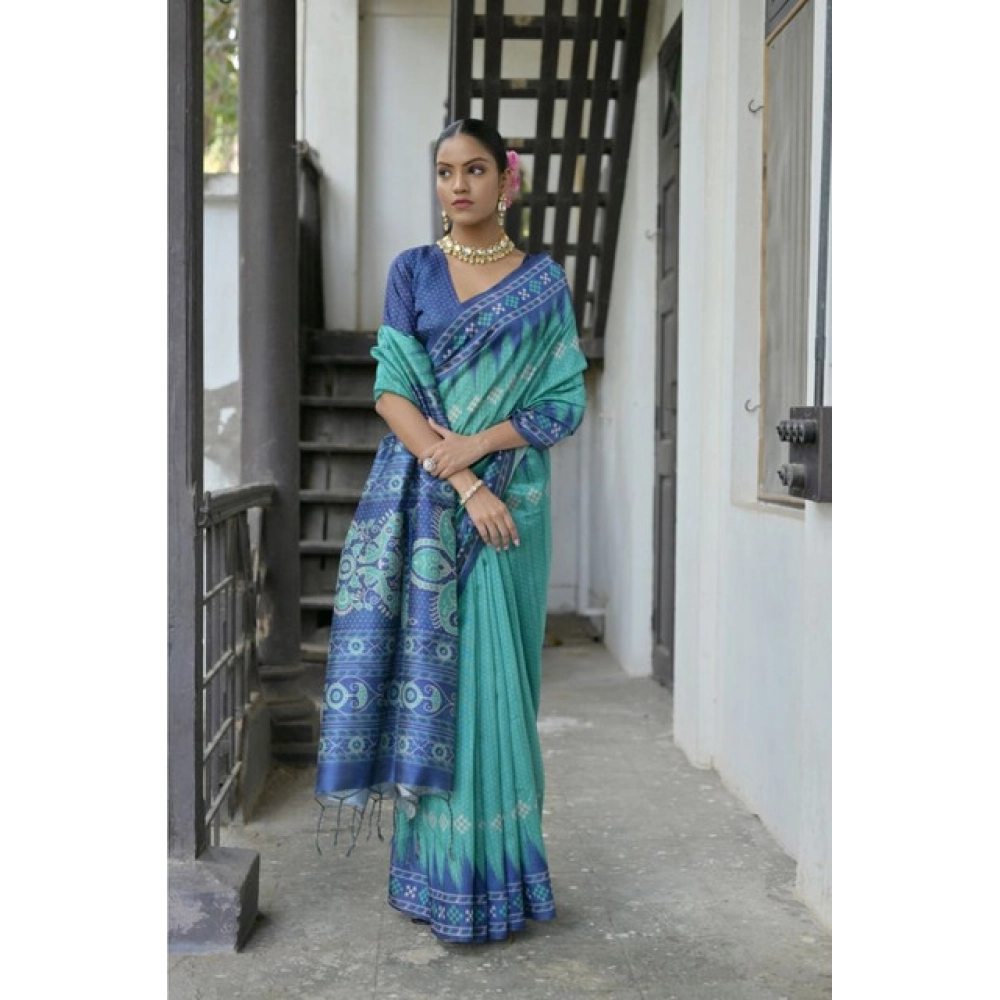 Generic Women's Faux_Tussar Ikat Saree With Unstitched Blouse 5.5Mtr (Sea_Green)