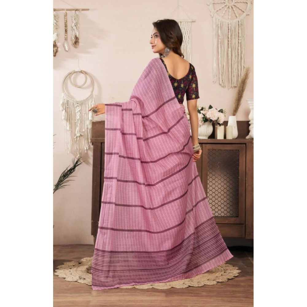 Generic Women's Faux Linen Geometric Ready to wear Saree With Unstitched Blouse 5.5Mtr (LightPink) - Image 4