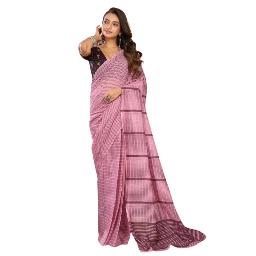 Generic Women's Faux Linen Geometric Ready to wear Saree With Unstitched Blouse 5.5Mtr (LightPink) - Image 5