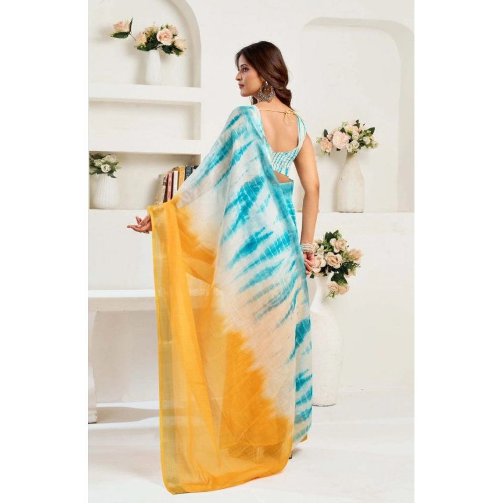 Generic Women's Faux Linen Abstract Print Ready to wear Saree With Unstitched Blouse 5.5Mtr (Multicolor) - Image 4