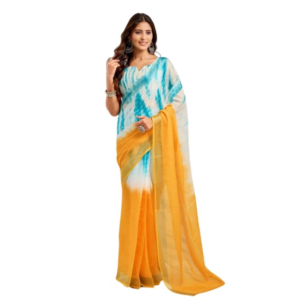 Generic Women's Faux Linen Abstract Print Ready to wear Saree With Unstitched Blouse 5.5Mtr (Multicolor) - Image 5