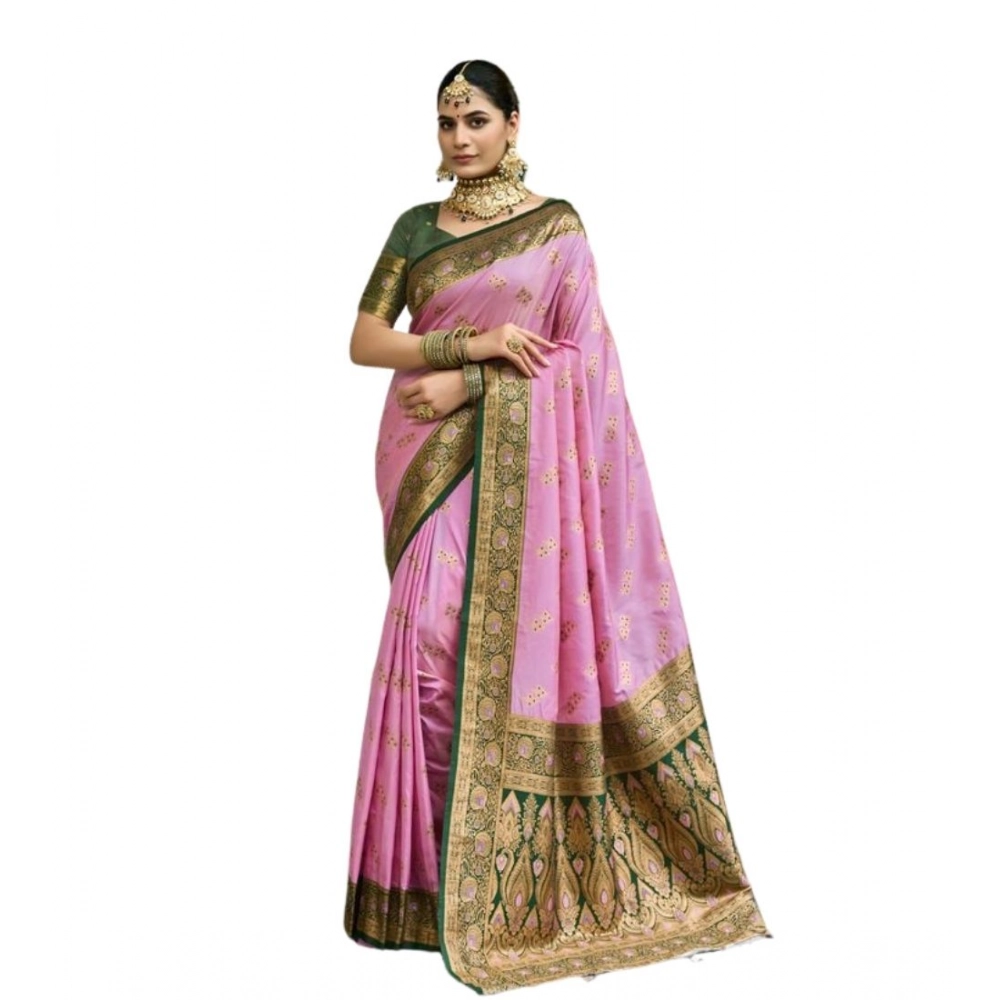 Generic Women's Silk Blend Booti Work Ready to wear Saree With Unstitched Blouse 5.5Mtr (LightPink) - Image 5