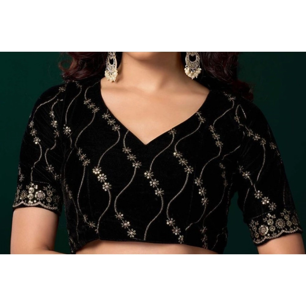 Generic Women's Net Sequence Saree With Unstitched Blouse 5.5Mtr (Blue) - Image 2