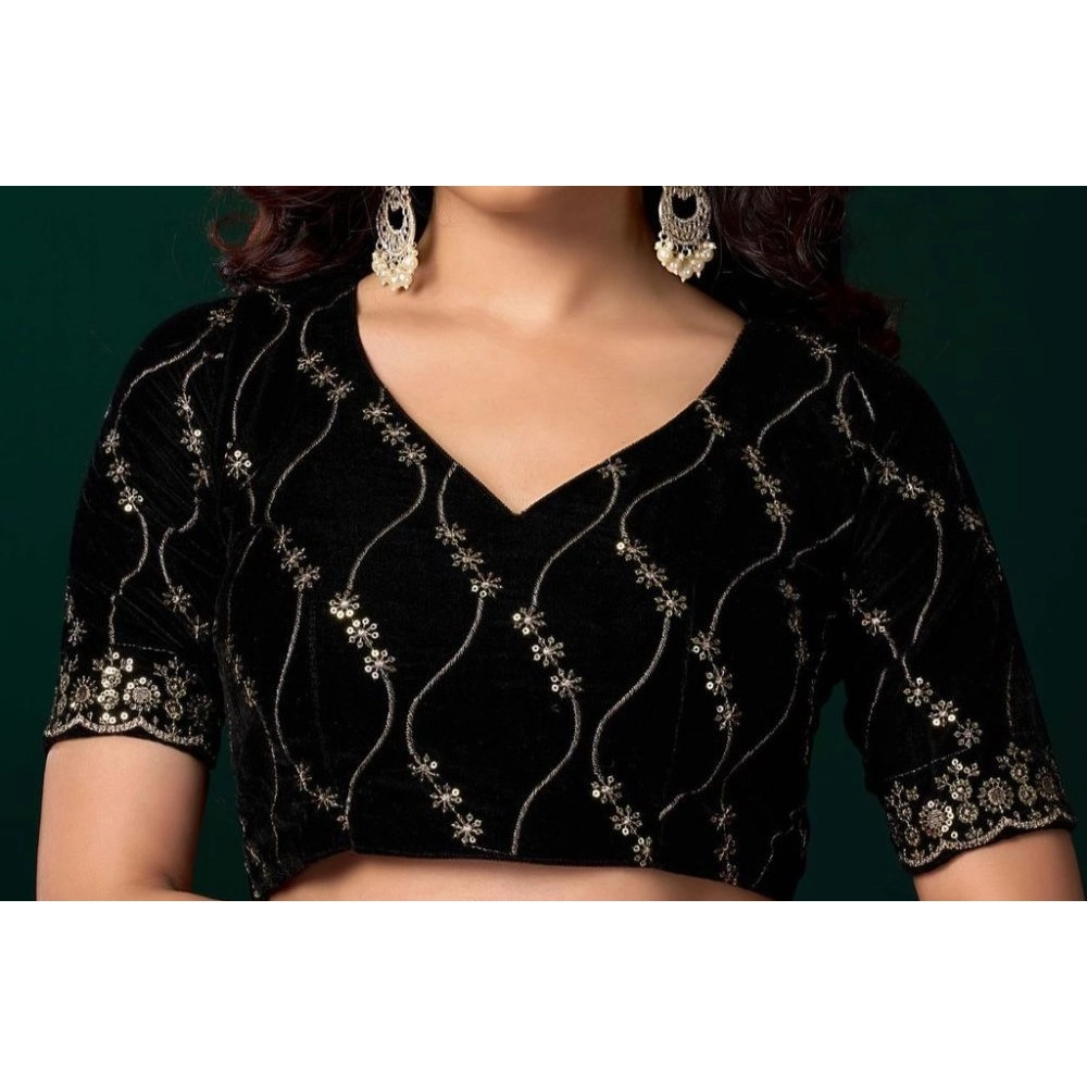 Generic Women's Net Sequence Saree With Unstitched Blouse 5.5Mtr (Olive) - Image 2