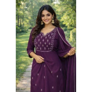 pid 65963 women s georgette ethnic motif v neck three quarter sleeve kurti with pant dupatta set m 1000x1000 1.webp