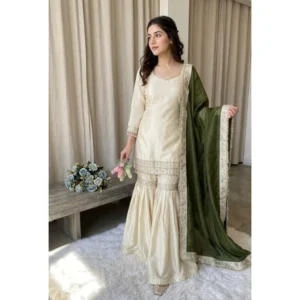 pid 66484 women s silk embroidered 3 4th sleeve round kurti with palazzo and dupatta set cream 1 1000x1000 1.webp