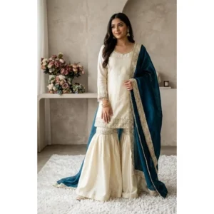 pid 66486 women s silk embroidered 3 4th sleeve round kurti with palazzo and dupatta set cream 1 1000x1000 1.webp