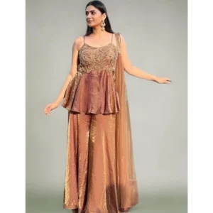 pid 66489 women s silk embroidered sleeveless round kurti with palazzo and dupatta set brown 1 1000x1000 1.webp