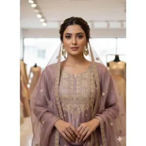 pid 66491 women s silk embroidered 3 4th sleeve round kurti with sarara and dupatta set purple 1 1000x1000 1.webp