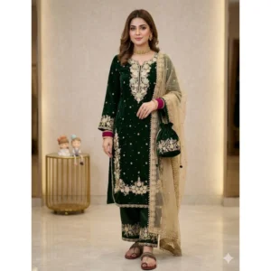 pid 66494 women s silk embroidered 3 4th sleeve round kurti with palazzo and dupatta set dark gree 1000x1000 1.webp