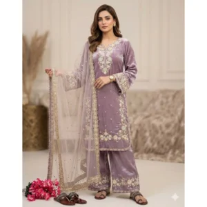 pid 66496 women s silk embroidered 3 4th sleeve round kurti with palazzo and dupatta set lavender 1000x1000 1.webp