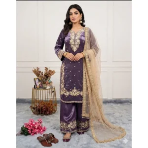 pid 66498 women s silk embroidered 3 4th sleeve round kurti with palazzo and dupatta set purple 1 1000x1000 1.webp