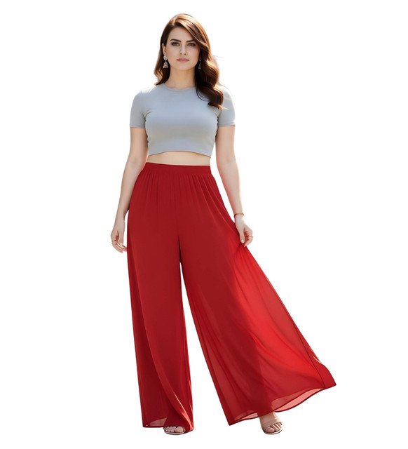 pid 67539 women s pack of 1 georgette solid flared palazzo with elastic waist red 2.jpg pid 67539 women s pack of 1 georgette solid flared palazzo with elastic waist red 2.jpg