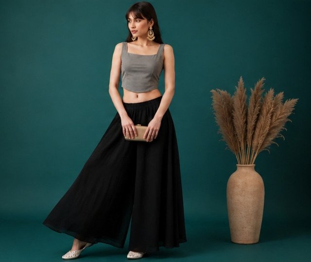 pid 67551 women s georgette solid mid rise flared wide leg palazzo pants with elastic waist black 3.jpg pid 67551 women s georgette solid mid rise flared wide leg palazzo pants with elastic waist black 3.jpg