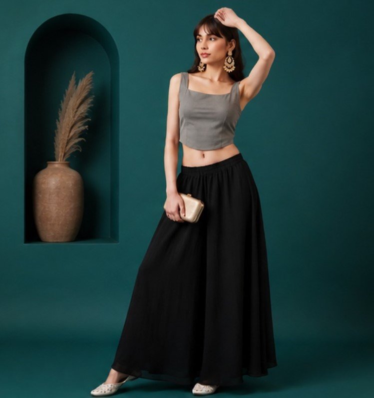 pid 67551 women s georgette solid mid rise flared wide leg palazzo pants with elastic waist black 4.jpg pid 67551 women s georgette solid mid rise flared wide leg palazzo pants with elastic waist black 4.jpg