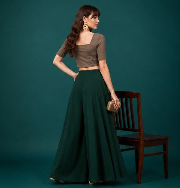 pid 67554 women s georgette solid mid rise flared wide leg palazzo pants with elastic waist green 4.jpg pid 67554 women s georgette solid mid rise flared wide leg palazzo pants with elastic waist green 4.jpg