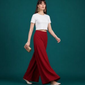 pid 67555 women s georgette solid mid rise flared wide leg palazzo pants with elastic waist maroon.jpg