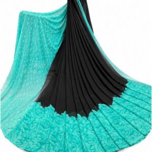 pid 67564 women s georgette printed saree with unstitched blouse 5 5 mtr black skyblue 1.jpg