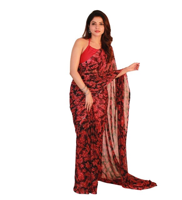 pid 67566 women s georgette floral printed saree with unstitched blouse 5 5 mtr black red 2.jpg pid 67566 women s georgette floral printed saree with unstitched blouse 5 5 mtr black red 2.jpg