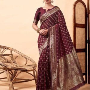 pid 67633 women s jacquard printed saree with unstitched blouse 5 5 mtr brown 1.jpg