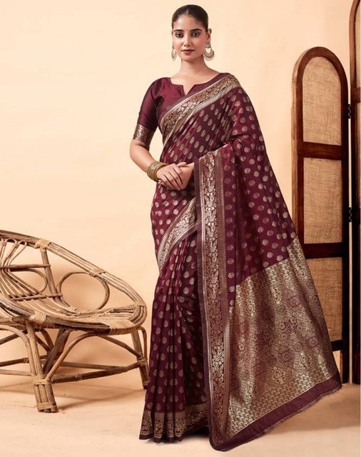 pid 67633 women s jacquard printed saree with unstitched blouse 5 5 mtr brown 1.jpg pid 67633 women s jacquard printed saree with unstitched blouse 5 5 mtr brown 1.jpg