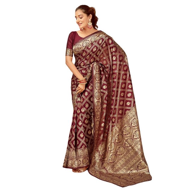 pid 67635 women s jacquard printed saree with unstitched blouse 5 5 mtr maroon 2.jpg pid 67635 women s jacquard printed saree with unstitched blouse 5 5 mtr maroon 2.jpg