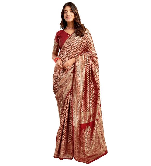 pid 67652 women s jacquard printed saree with unstitched blouse 5 5 mtr red 2.jpg pid 67652 women s jacquard printed saree with unstitched blouse 5 5 mtr red 2.jpg