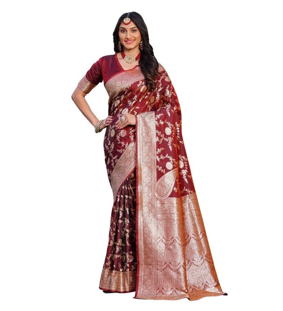 pid 67656 women s jacquard printed saree with unstitched blouse 5 5 mtr maroon 2.jpg pid 67656 women s jacquard printed saree with unstitched blouse 5 5 mtr maroon 2.jpg