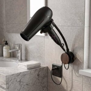 pid 67812 wood plastic hair dryer holder black 1.jpg