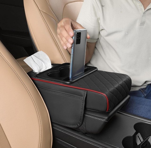 pid 67837 faux leather 5 in 1 car arm rest cushion with cup holder black red 4.jpg pid 67837 faux leather 5 in 1 car arm rest cushion with cup holder black red 4.jpg